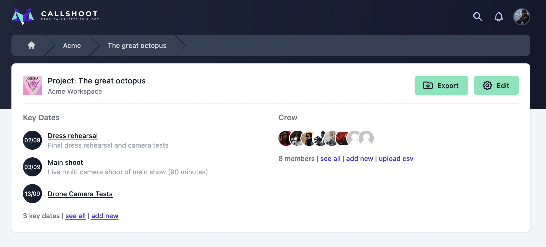 Key dates interface